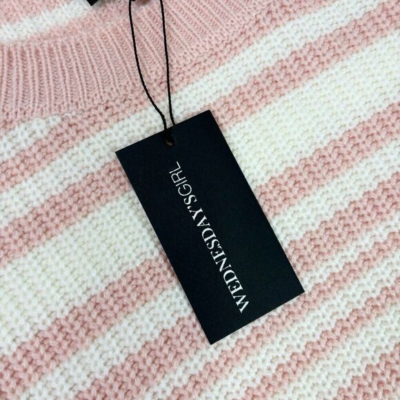 Wednesday's Girl Sweater Women 12 Pink Stripe LongSleeve Pullover NWT Fall Knit - Picture 2 of 9